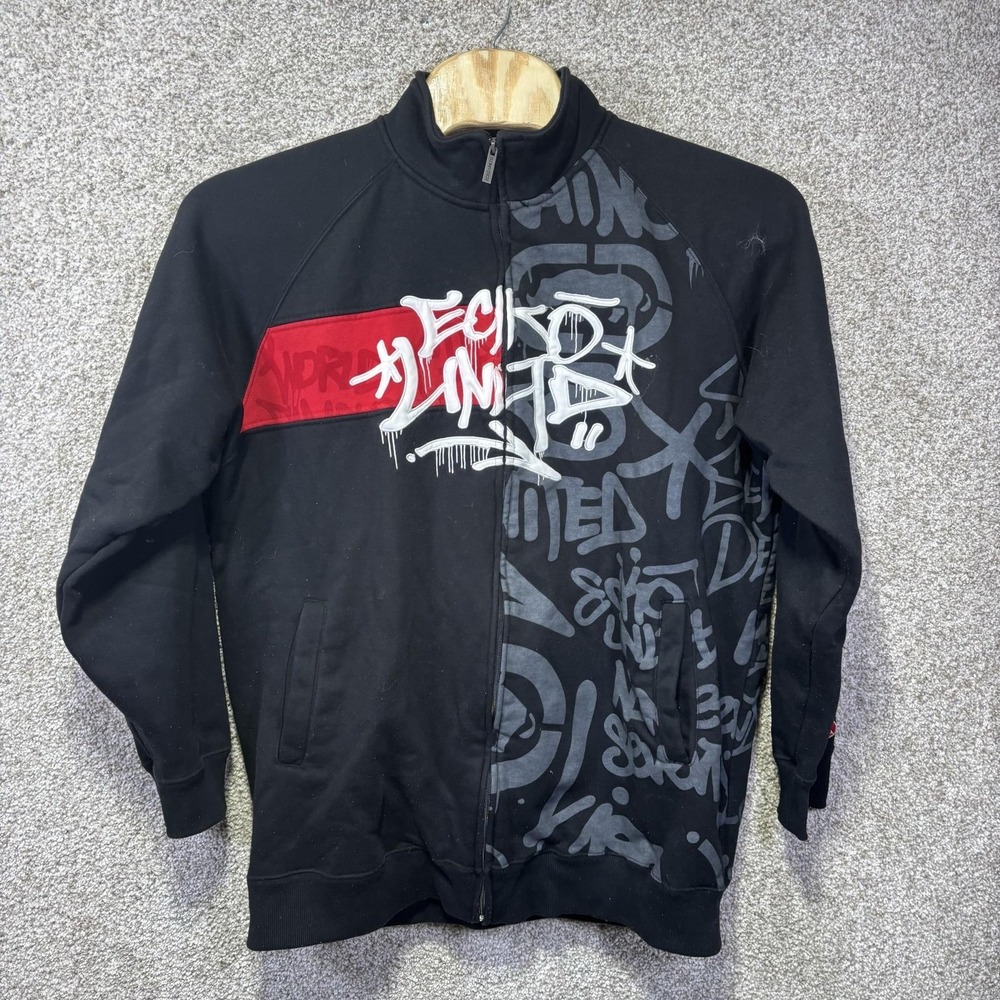 Ecko Unltd Sweatshirt Mens 2XL Black Full Zip Graffiti Graphic Fleece Streetwear